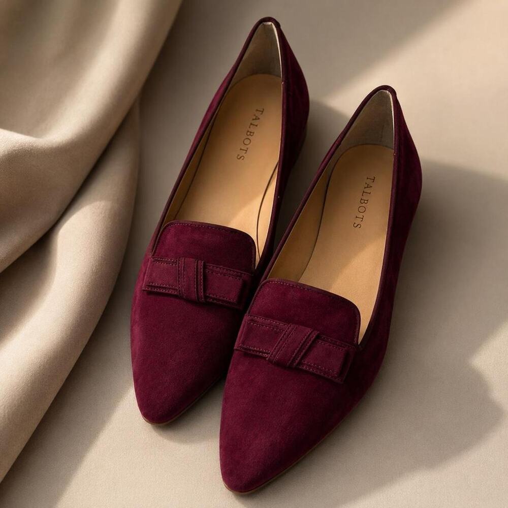 Talbots Burgundy Suede Pointed Toe Loafers Ballet Flats Women’s Size 11